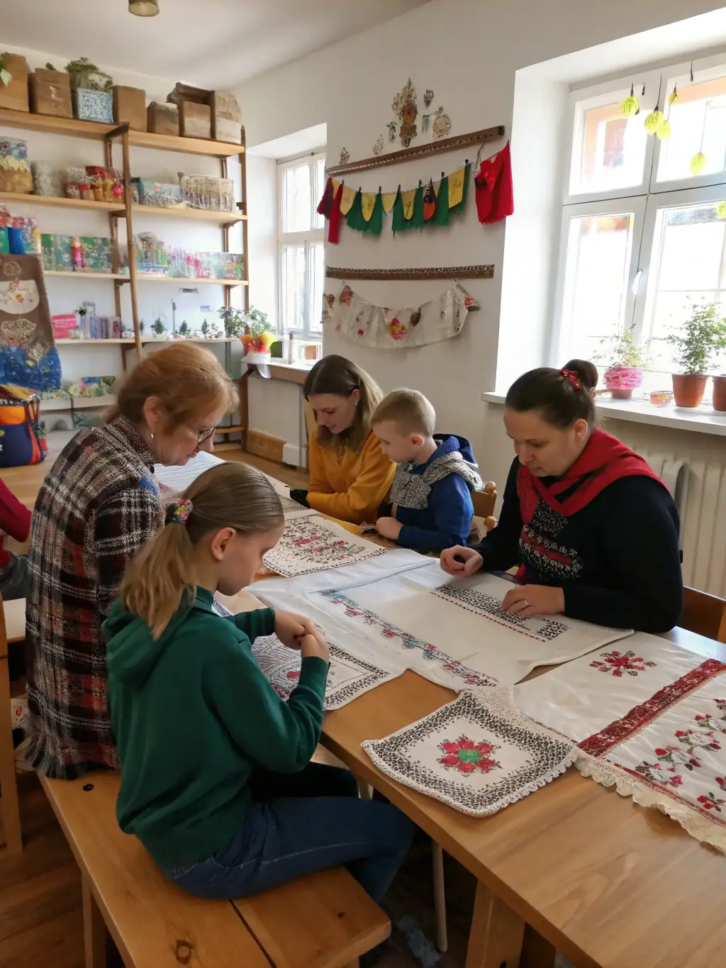 A workshop session where participants are learning about sustainable practices and creating eco-friendly crafts using recycled materials.