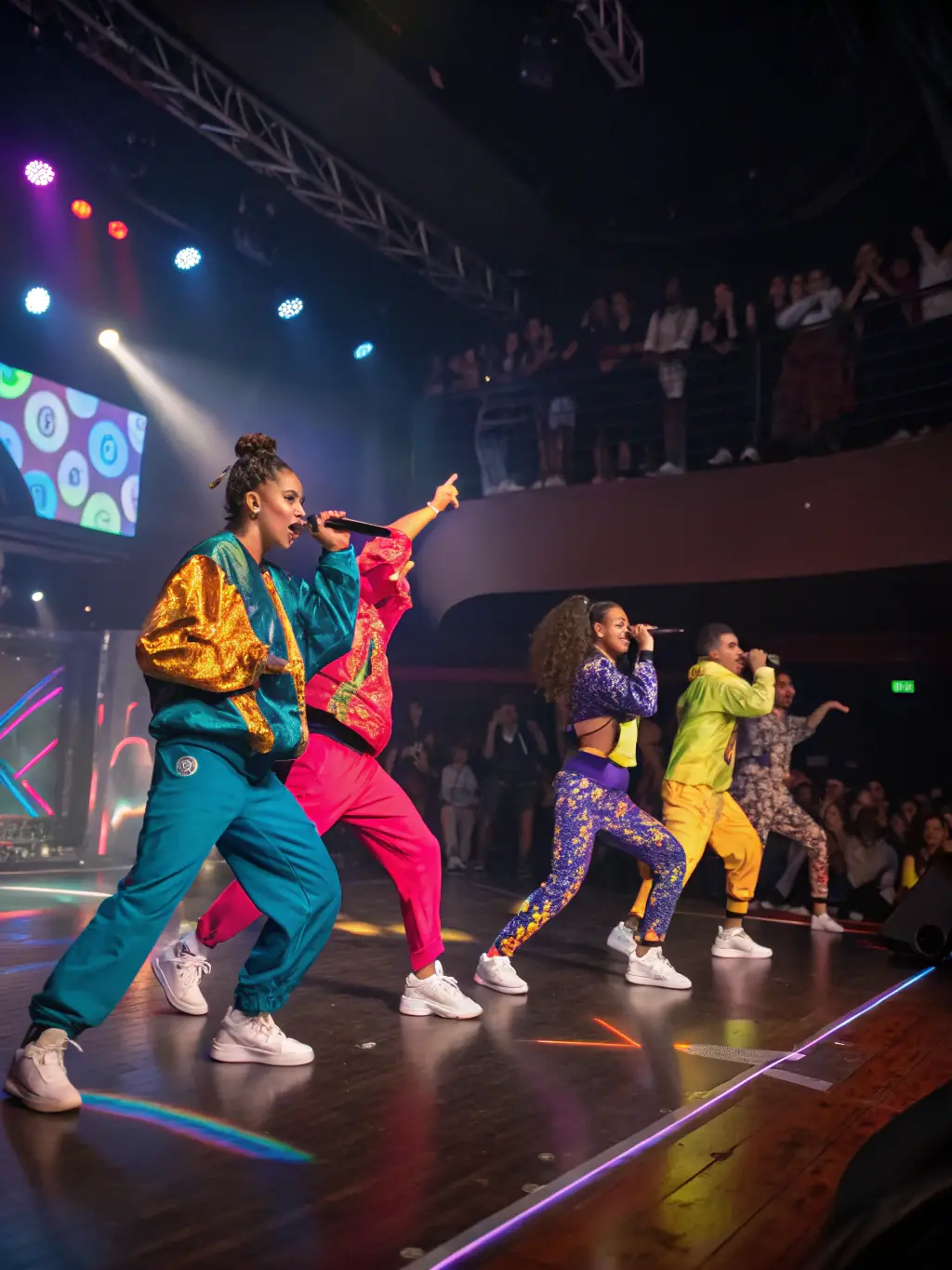 A vibrant image of a youth dance initiative, showcasing young dancers expressing themselves through movement and creativity, culminating in a public performance.
